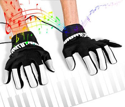 A pair of gloves that synthesizes musical instruments